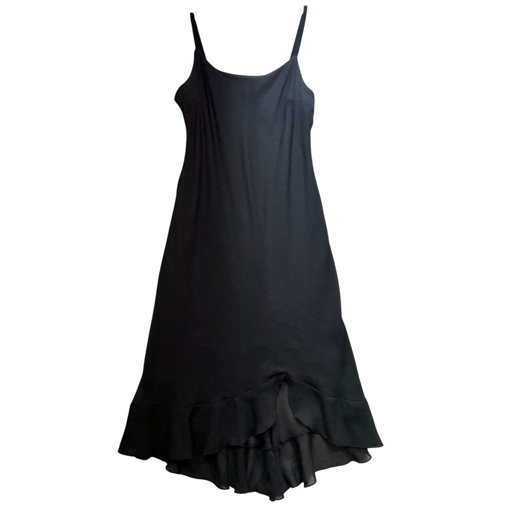 Believe Womens Midi Tank Slip Dress Size 16 Black Sleeveless Ruffled Hem Summer